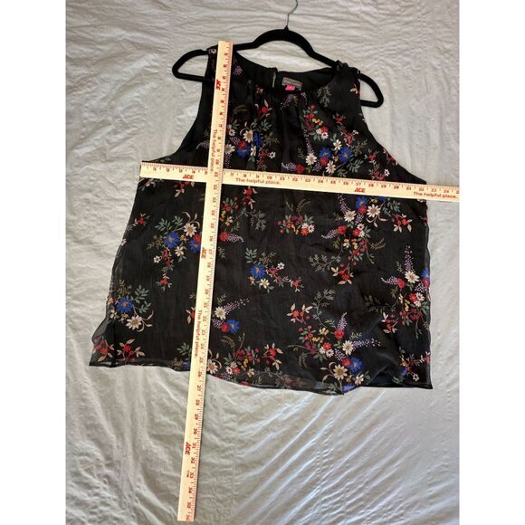 Vince Camuto Womens Black Blouse XL sleeveless floral‎ round neck polyester - Picture 3 of 5